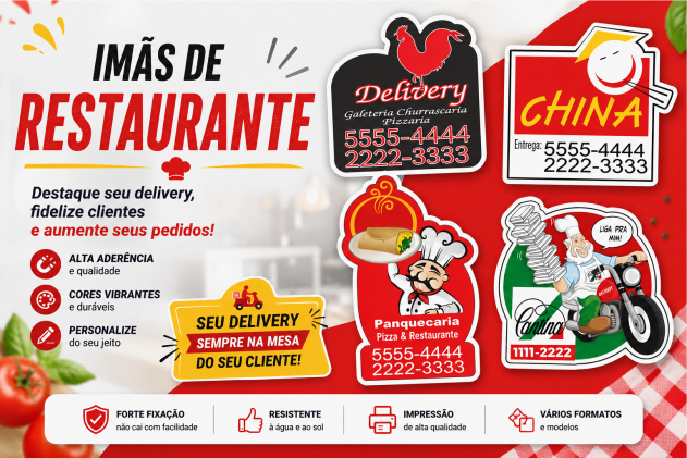 Ímãs de Geladeira para Restaurantes e Delivery.